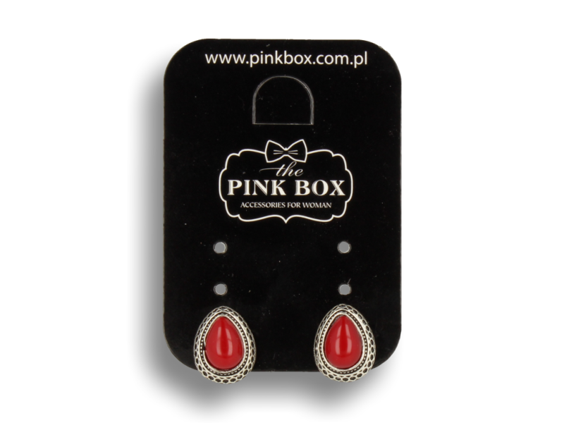 Klipsy do uszu srebrne w kształcie łezki z bordową perełką styl vintage