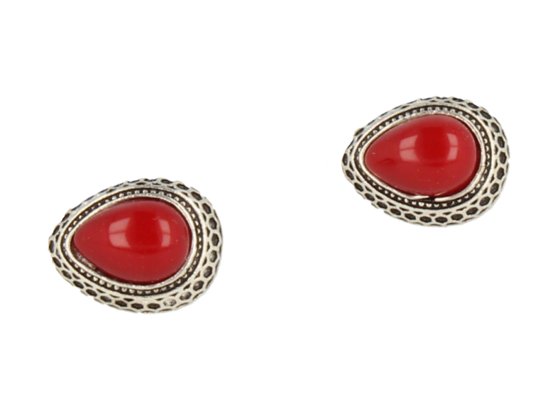 Klipsy do uszu srebrne w kształcie łezki z bordową perełką styl vintage