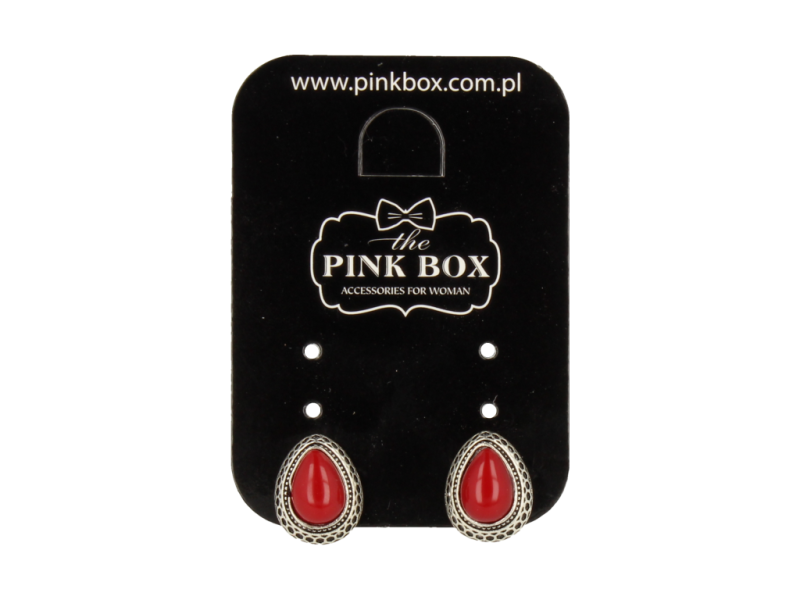 Klipsy do uszu srebrne w kształcie łezki z bordową perełką styl vintage