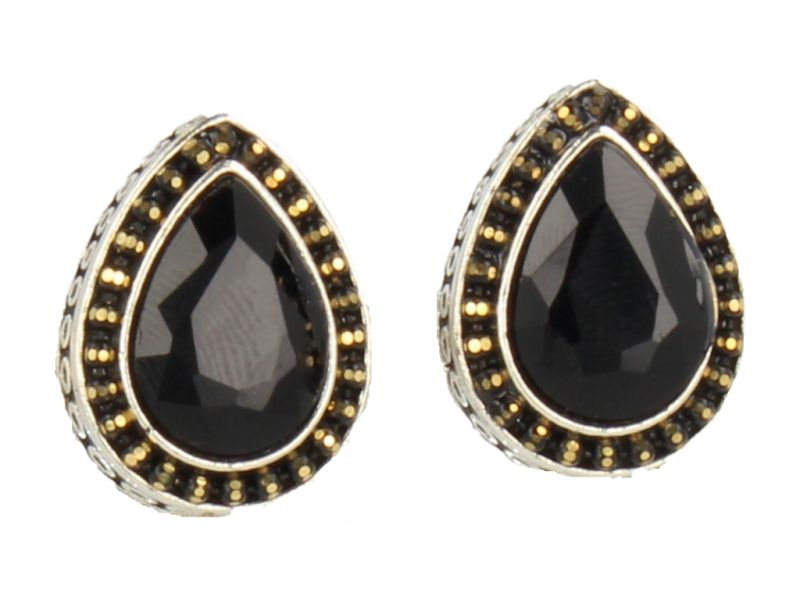 Klipsy do uszu srebrne w kształcie łezki z czarną perełką styl vintage