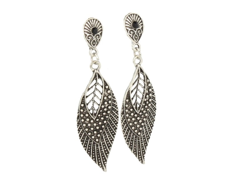 Klipsy do uszu srebrne wiszące z czarnym kryształkiem