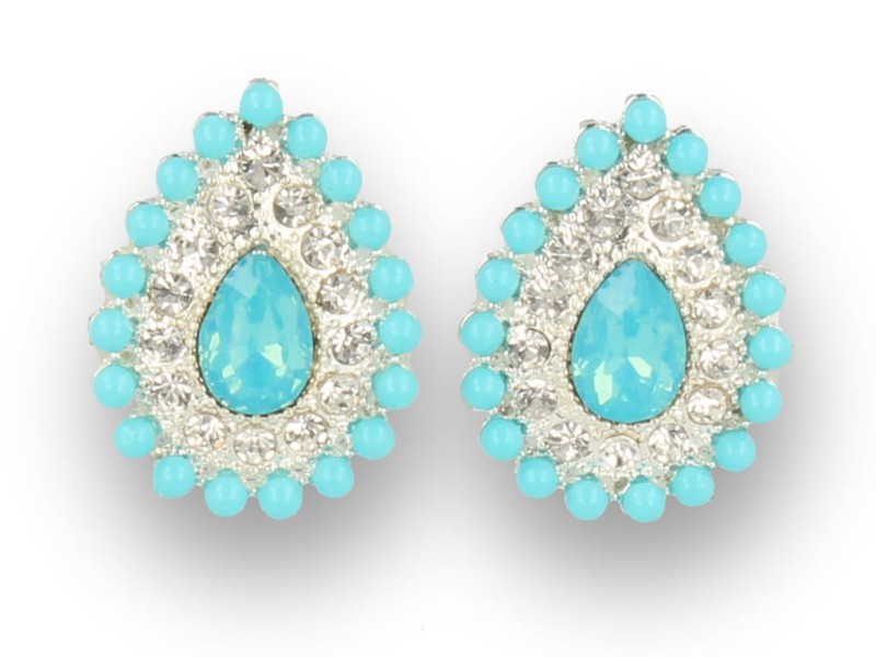 Klipsy do uszu srebrne z kryształkami błękitne