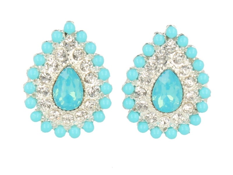 Klipsy do uszu srebrne z kryształkami błękitne