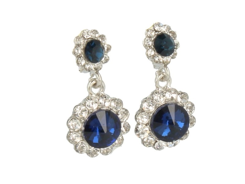 Klipsy do uszu srebrne wiszące z kryształkami granatowe