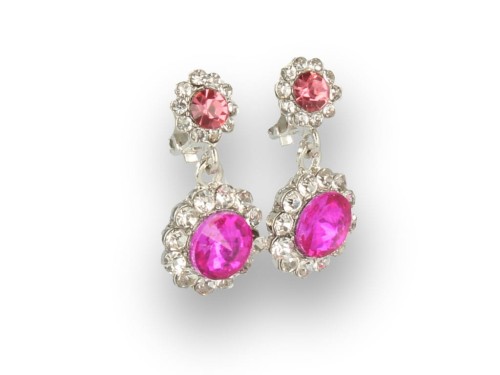 Klipsy do uszu srebrne wiszące z różowymi kryształkami