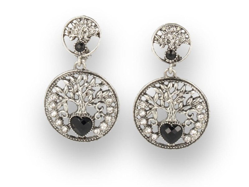 Klipsy do uszu srebrne wiszące z czarnymi kryształkami