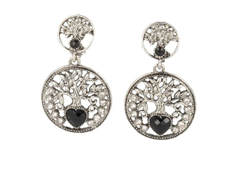 Klipsy do uszu srebrne wiszące z czarnymi kryształkami