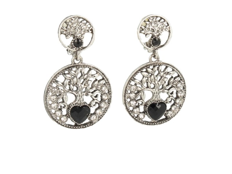 Klipsy do uszu srebrne wiszące z czarnymi kryształkami