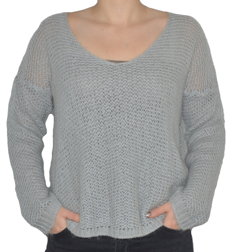 Sweter damski oversize wełna moher szary