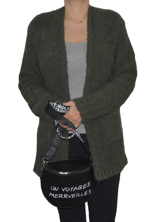 Kardigan sweter damski wełna modal bawełna khaki