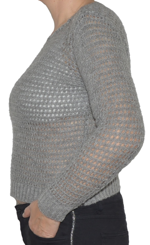 Sweter damski oversize wełna szary ażurowy