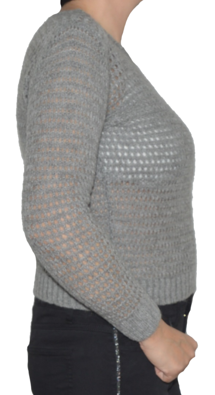 Sweter damski oversize wełna szary ażurowy