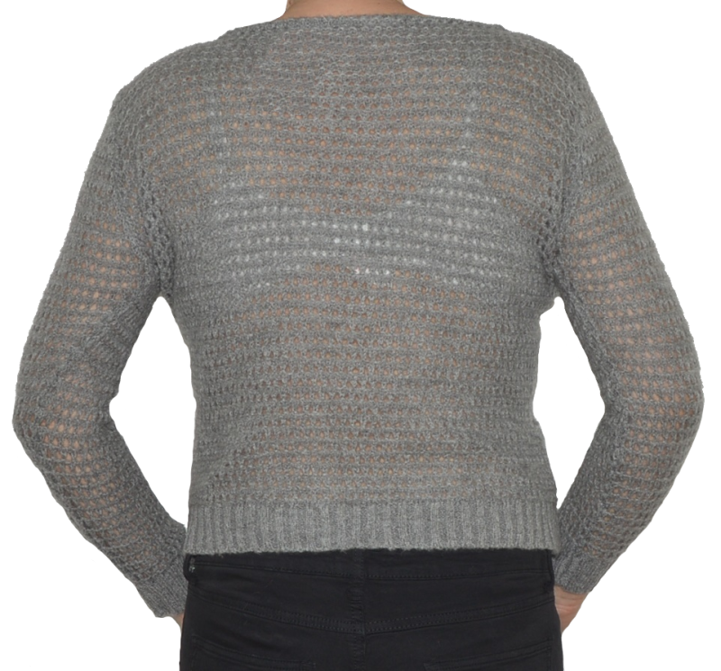 Sweter damski oversize wełna szary ażurowy