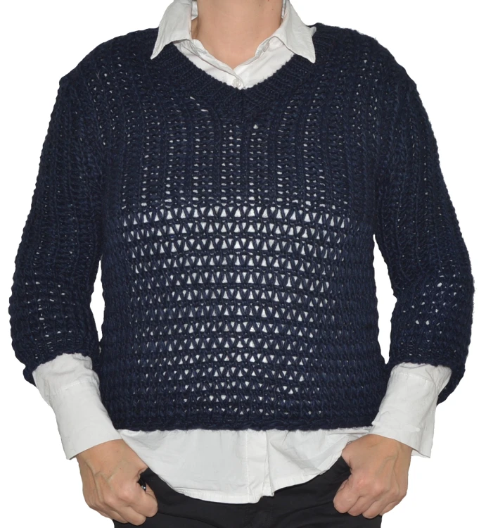 Sweter damski oversize grubo pleciony  granatowy