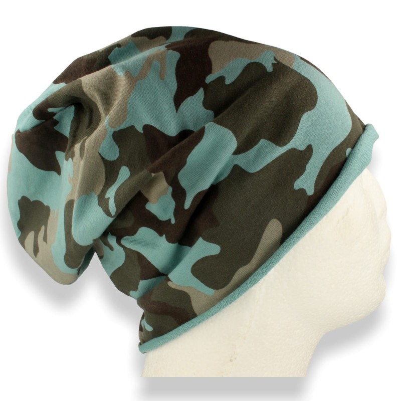 Czapka damska włoska cienka smerfetka bawełna  turkusowa moro