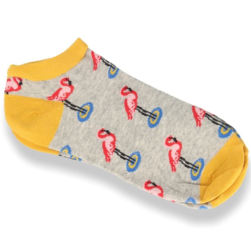 SKARPETKI damskie szare z flamingami roz. 35-38