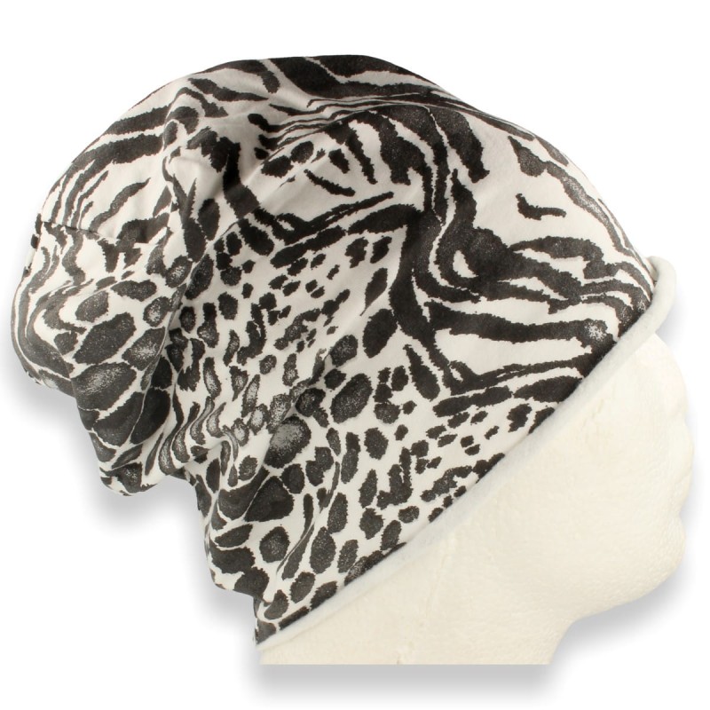 Czapka damska Beanie włoska cienka smerfetka bawełna biało-czarna
