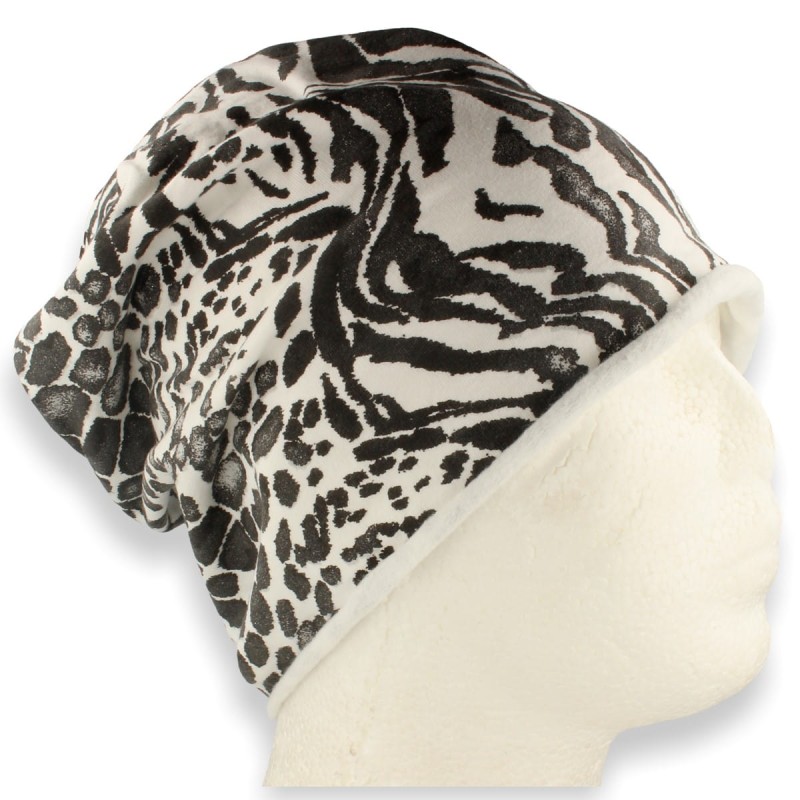 Czapka damska Beanie włoska cienka smerfetka bawełna biało-czarna
