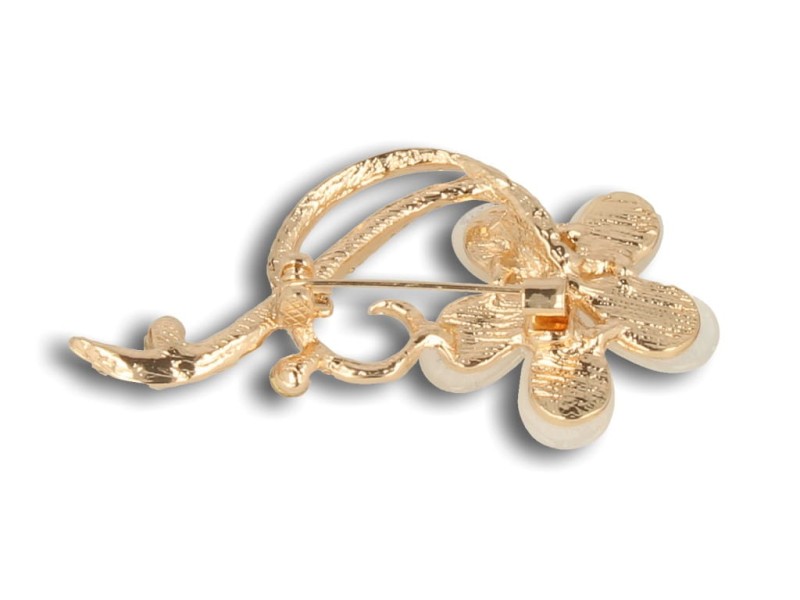 Broszka agrafka złoty kwiatek z różowymi kamieniami