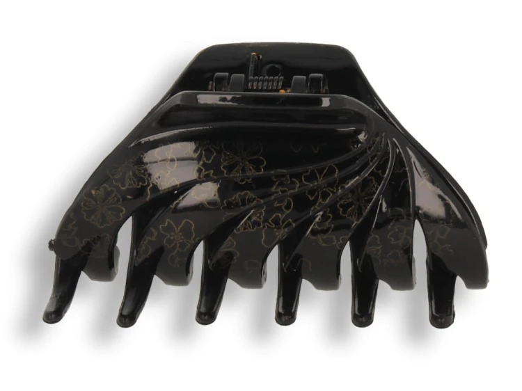 Klamra spinka do włosów czarna w kwiaty