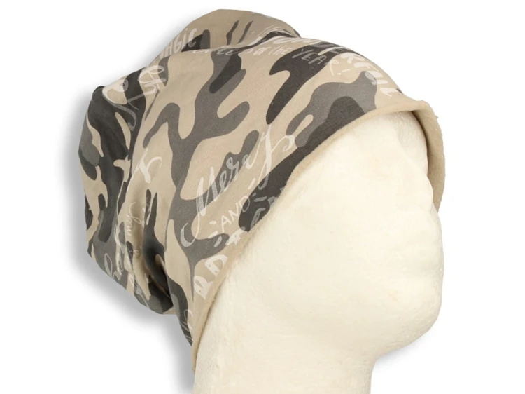 Czapka damska Beanie włoska cienka smerfetka bawełna moro beżowa