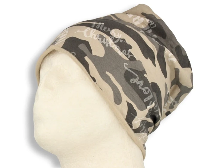 Czapka damska Beanie włoska cienka smerfetka bawełna moro beżowa