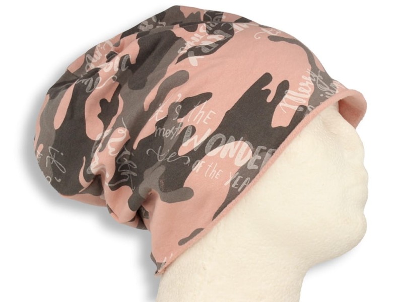 Czapka damska Beanie włoska cienka smerfetka bawełna moro różowa