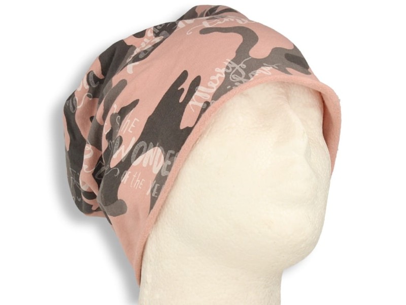 Czapka damska Beanie włoska cienka smerfetka bawełna moro różowa