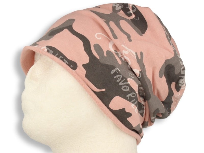 Czapka damska Beanie włoska cienka smerfetka bawełna moro różowa