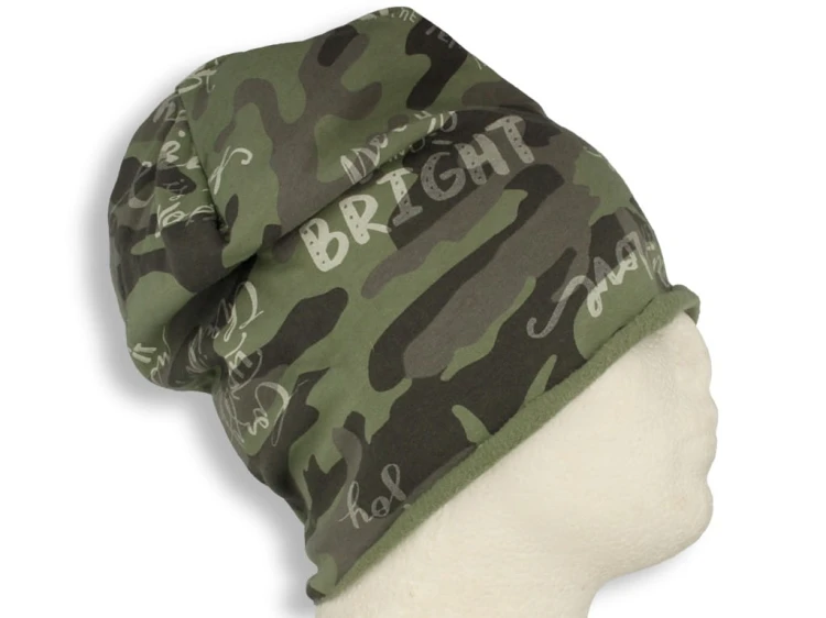 Czapka damska Beanie włoska cienka smerfetka bawełna zielona moro