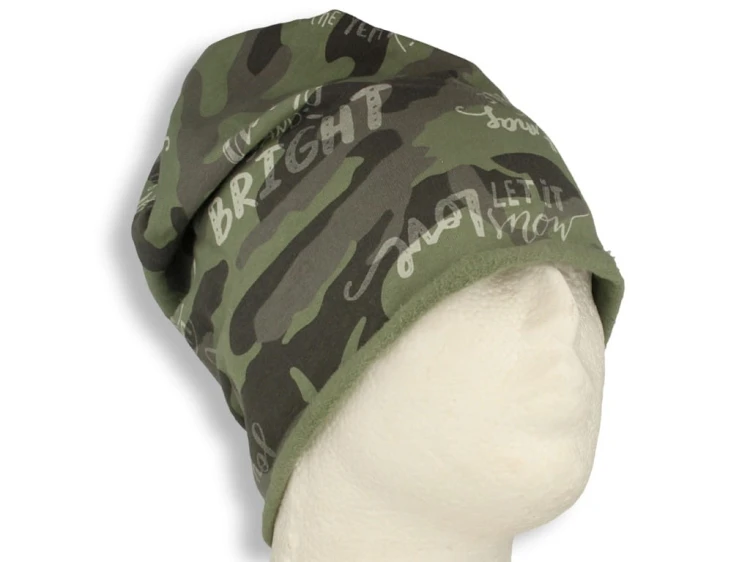 Czapka damska Beanie włoska cienka smerfetka bawełna zielona moro