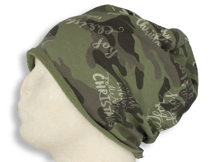 Czapka damska Beanie włoska cienka smerfetka bawełna zielona moro