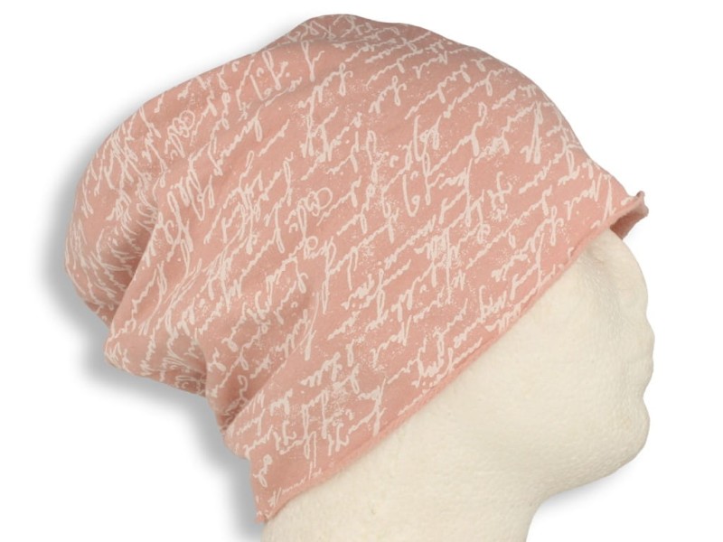 Czapka damska Beanie włoska cienka smerfetka bawełna różowa napisy