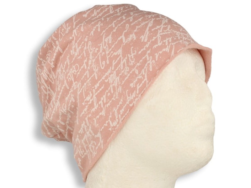 Czapka damska Beanie włoska cienka smerfetka bawełna różowa napisy
