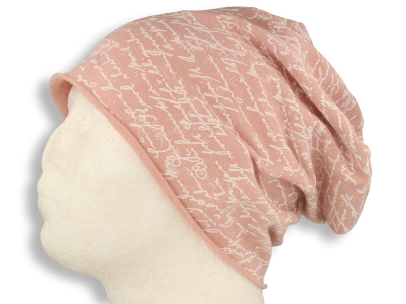 Czapka damska Beanie włoska cienka smerfetka bawełna różowa napisy