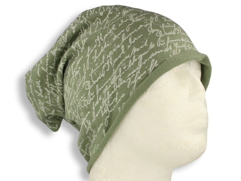 Czapka damska Beanie włoska cienka smerfetka bawełna zielona napisy