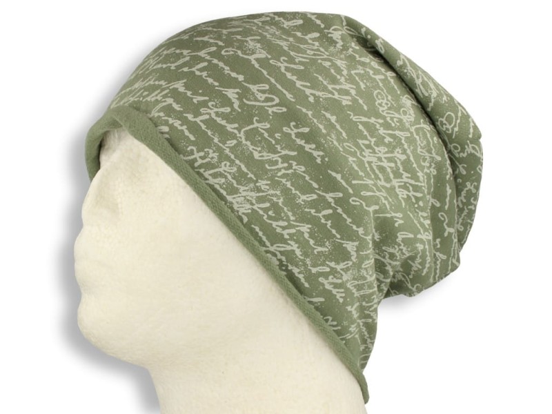 Czapka damska Beanie włoska cienka smerfetka bawełna zielona napisy