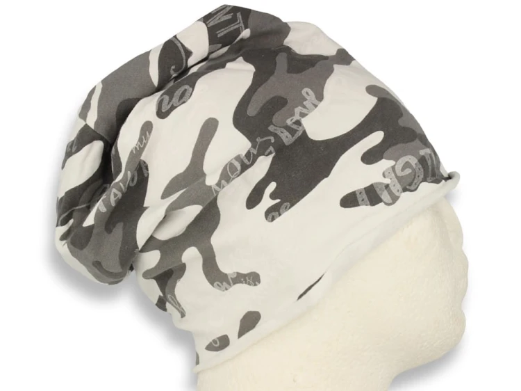 Czapka damska Beanie włoska cienka smerfetka bawełna biało-szar