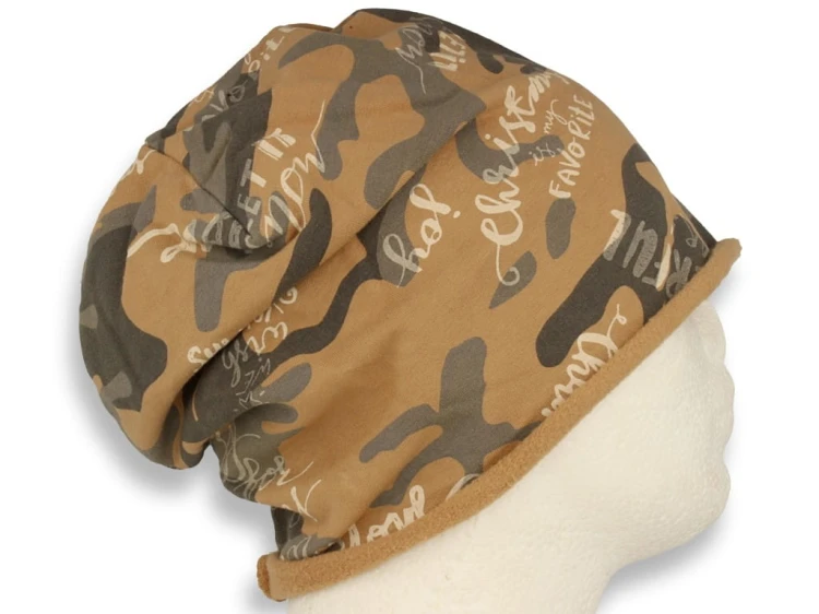 Czapka damska Beanie włoska cienka smerfetka bawełna musztardowo-szara