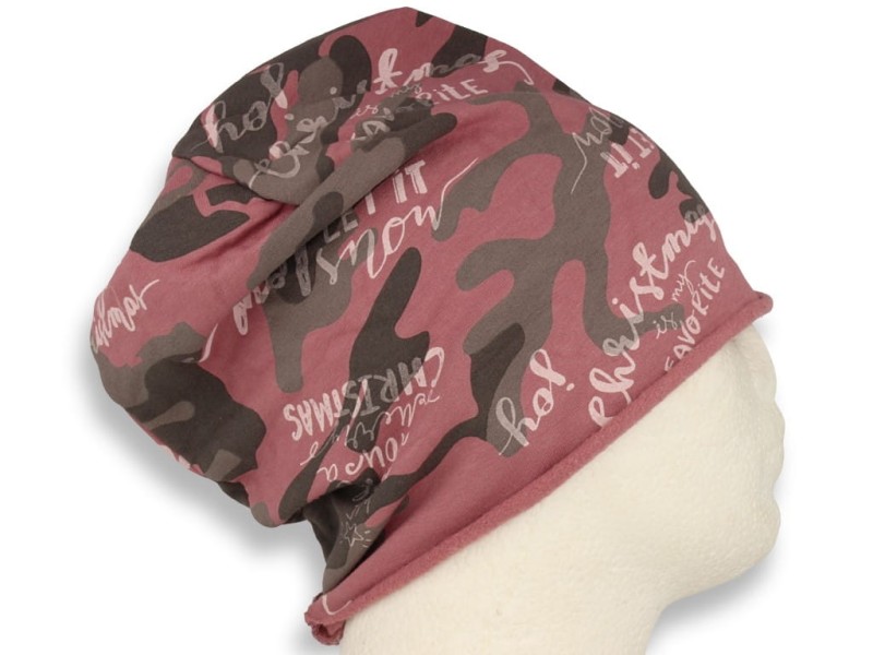 Czapka damska Beanie włoska cienka smerfetka bawełna różowo-szara