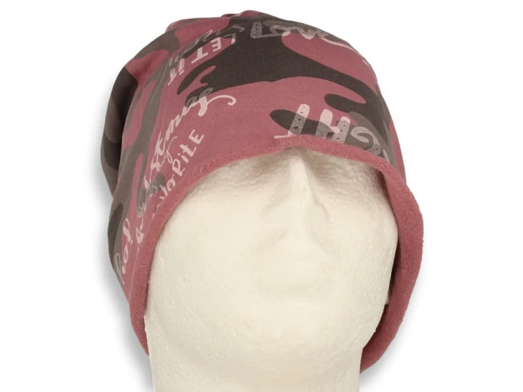 Czapka damska Beanie włoska cienka smerfetka bawełna różowo-szara