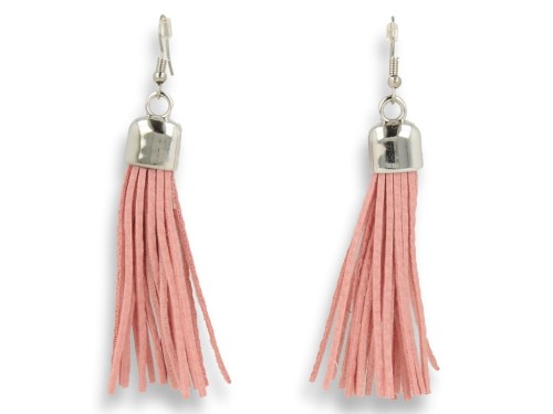 Kolczyki do uszu srebrne chwosty z różowymi rzemykami