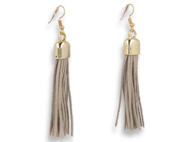 Kolczyki do uszu złote chwosty z szarymi rzemykami