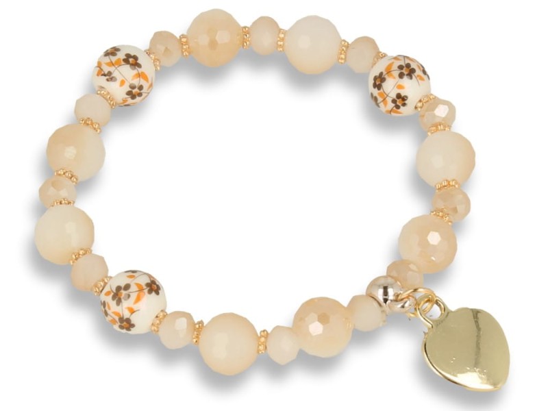 Bransoletka damska złota beżowa z zawieszką serduszkiem