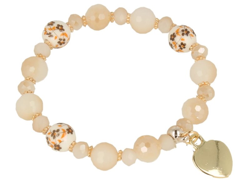 Bransoletka damska złota beżowa z zawieszką serduszkiem