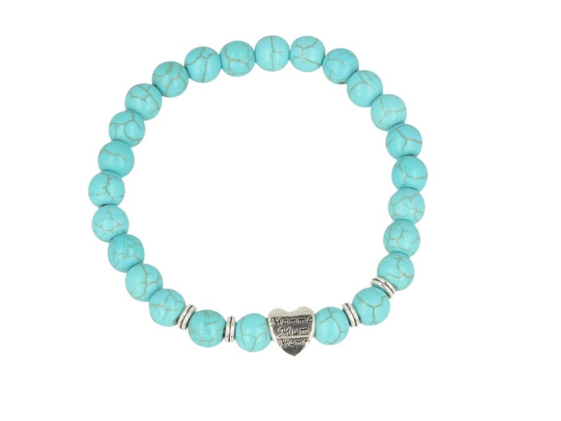 Bransoletka damska turkusowa z srebrym serduszkiem