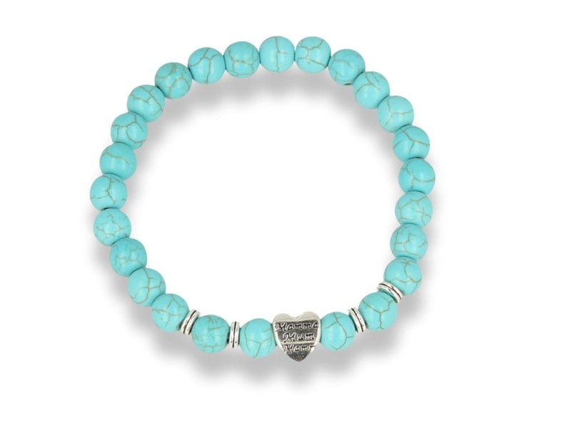 Bransoletka damska turkusowa z srebrnym serduszkiem