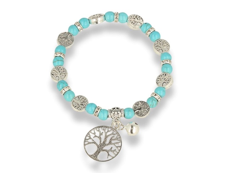 Bransoletka damska turkusowa z zawieszką drzewkiem
