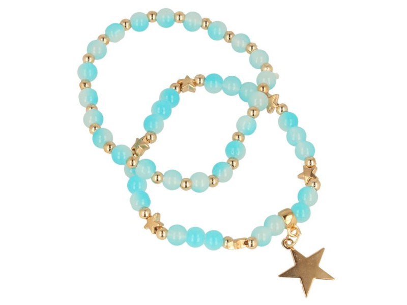 Bransoletka damska złota podwójna turkusowa z gwiazdką