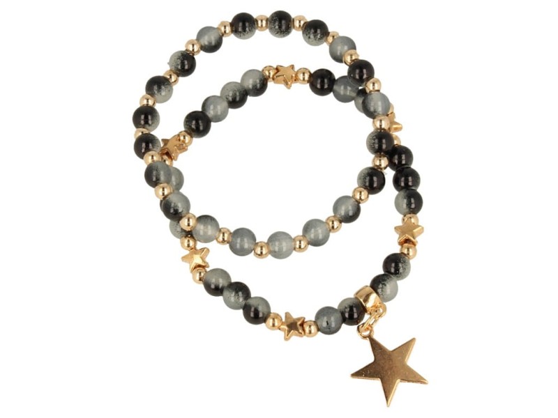 Bransoletka damska złota podwójna czarna z gwiazdką